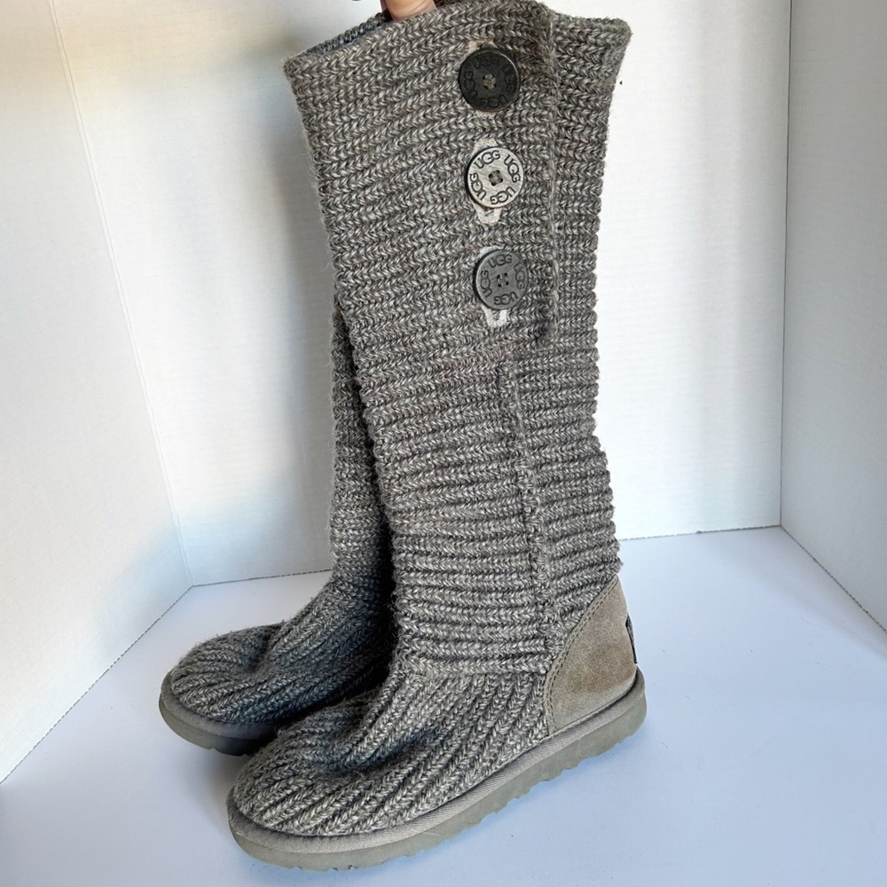 UGG women’s grey classic Cardy knit knee high boots